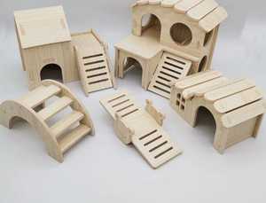 Jaula de madera para hámster, hábitat para animales pequeños, casa para ratones y ratas con rueda de ejercicio, bandeja de madera, recinto interior - Product Image 1