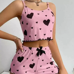 Pijamas Blancos Sexys de Verano de Alta Calidad con Estampado de Corazones, Camiseta y Pantalones Cortos, Conjunto de <span class=keywords><strong>Pijama</strong></span> Sexy de 2 Piezas para Mujer - Product Image 2