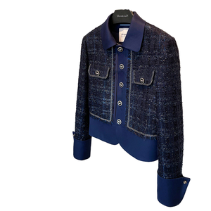 เสื้อบูติกลำลองสไตล์ฤดูใบไม้ร่วงมีกระเป๋าผ้าวูลขนาดเล็กมีกลิ่นหอมแบบประกบกันกระดุมเดียวโลโก้แบบเย็บปะติด - Product Image 4