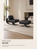 Fauteuil d'appoint moderne en similicuir avec repose-pieds et base métallique incurvée pour salon et hôtel