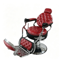 Fauteuil de barbier vintage rouge capitonné, robuste, hydraulique, inclinable, avec repose-pieds et appui-tête