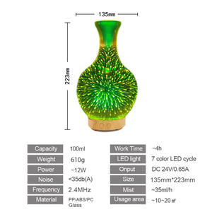 Diffuseur d'arômes en verre 3D LuminaGlow 0,5L, humidificateur ultrasonique, lumière LED, décoration d'intérieur, cadeau - Product Image 3