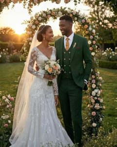 Traje de esmoquin de 3 piezas para <span class=keywords><strong>hombre</strong></span>, corte ajustado, doble botonadura, con cuentas, un botón, para boda, graduación, fiesta de bienvenida, conjunto de blazer, <span class=keywords><strong>chaleco</strong></span> y pantalón - Product Image 5