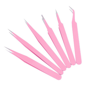 Pinzas de precisión de acero inoxidable color rosa, pinzas de color macarrón, puntas rectas y curvas, para decoración de uñas y pestañas - Product Image 2