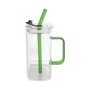 Copo de Água de Vidro Quadrado com Alça, Fundo Plano e Canudo, de Alta Qualidade, para Água Fervente, Presentes Corporativos - Product Image 4