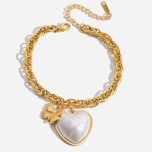 Pulsera de perlas en forma de corazón con dije de mariposa, joyería de acero inoxidable, regalo para mujer - Product Image 1