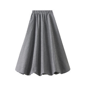 Cintura elástica personalizada Bloom diseño acampanado sostenible a cuadros A-Line Gingham Falda larga para mujeres - Product Image 1
