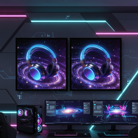 Tableau mural LED lumineux pour gamer, toile néon encadrée, double panneau, portrait de manette de jeu, décoration pour salle de jeux à domicile