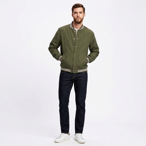 Men's College Varsity <b>Jackets</b> Custom Front Stand Canvas High Street Style Breathable <b>Fleece</b> <b>Lining</b> Wholesale Plain Letterman - Product Image 1