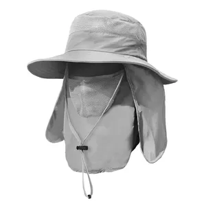 قبعة واقية من أشعة الشمس فوق البنفسجية من UPF 50+ مناسبة للخروج للنساء والرجال مع غطاء وجه قابل للطي للحماية من أشعة الشمس