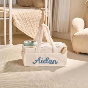 Personalized Eco-Friendly Rectangle Corduroy Baby <b>Diaper</b> <b>Caddy</b> Organizer | Custom Monogrammed Storage Basket for Newborns - Product Image 4