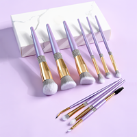 Nouveau Kit de 10 Pinceaux de Maquillage Transfrontaliers en Fibres Synthétiques Violet Clou de Girofle avec Manches en Plastique et Strass, Incluant un Seau de Rangement