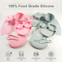 Ensemble de vaisselle en silicone sans BPA du fabricant : bavoir imperméable, bol à forte succion, assiette antidérapante pour bébé, tasse à eau avec deux couvercles