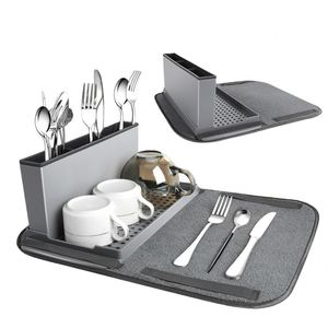 <b>Kitchen</b> Countertop Multifunctional Fork Spoon Drying Rack <b>Kitchen</b> <b>Storage</b> Draining Rack With Mat - Product Image 1