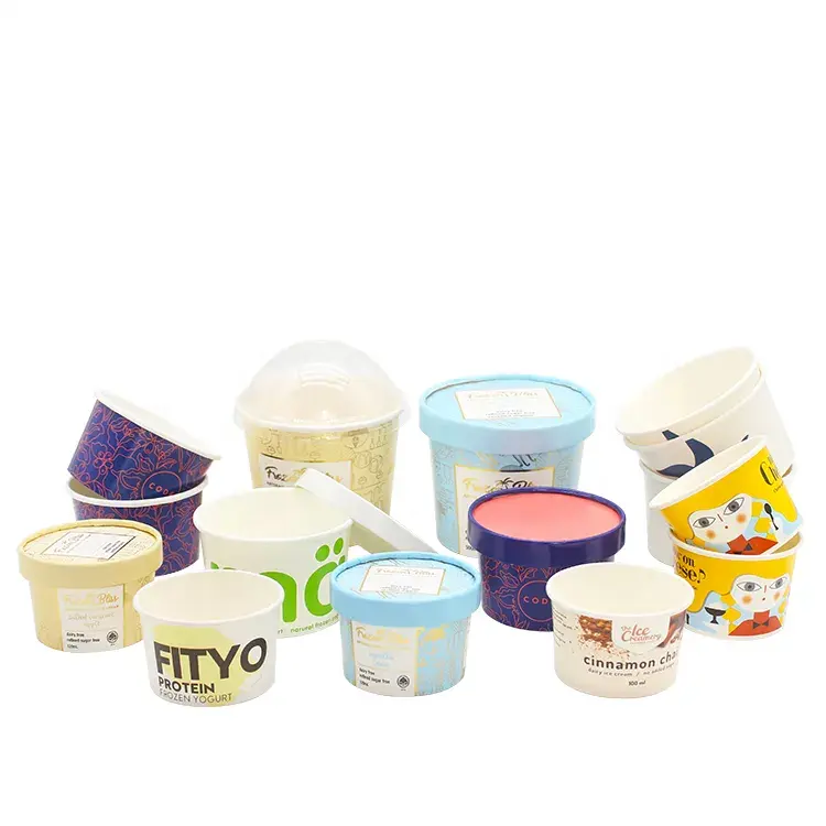 Vasos de helado de papel desechables con impresión personalizada, suministros de comida para postres y fiestas, cuencos para Sundae, sopa de yogur congelado