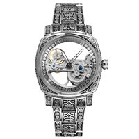 Mode nouveauté mâle montre mécanique en acier inoxydable papillon serrure squelette luxe populaire automatique montres transparentes