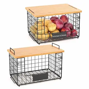 Support de rangement décoratif empilable en fil métallique pour comptoir de cuisine pour fruits, légumes, produits agricoles, pain, pommes de terre et oignons