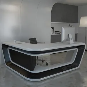 Desain meja kantor eksekutif melengkung ukuran kustom CEO putih batu buatan meja eksekutif furnitur kantor