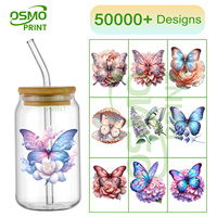 Osmo Factoroy Vente en gros de films UV personnalisés pour transfert, motifs petits lapins et fleurs, 3 et 4 pouces, étanches, pour gobelets