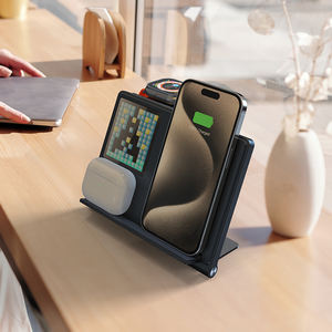 Nouveau support de chargeur <span class=keywords><strong>sans</strong></span> <span class=keywords><strong>fil</strong></span> pliable <span class=keywords><strong>5</strong></span>-en-1 <span class=keywords><strong>charge</strong></span> pour téléphone portable montre écouteur avec affichage réveil Animation <span class=keywords><strong>Pixel</strong></span> - Product Image 4