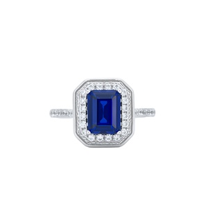 925 <b>silver</b> <b>emerald</b> cut sapphire <b>ring</b>, diamond lined women's <b>ring</b> - Product Image 4