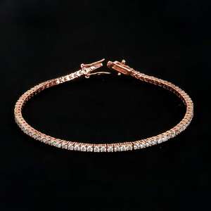 ราคาขายส่งเครื่องประดับชุบทองคำสีกุหลาบ 2 มม. ประดับเพชร VVS1 รับรองโดย GRA สร้อยข้อมือเทนนิสแบบคลัสเตอร์โมอิสซาไนต์ ของขวัญสุดอินเทรนด์ - Product Image 1