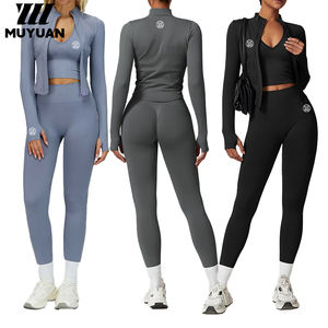 Set di gambali sportivi senza cuciture I-Back per <span class=keywords><strong>donna</strong></span> <span class=keywords><strong>pantaloni</strong></span> da Yoga <span class=keywords><strong>a</strong></span> vita alta <span class=keywords><strong>a</strong></span> costine con giacca <span class=keywords><strong>a</strong></span> Zip per allenamento Fitness sollevamento del culo - Product Image 1