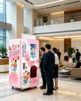 Kiosque commercial entièrement automatique pour la vente de crème glacée, avec unité de réfrigération intégrée, coque extérieure personnalisée, crème glacée molle intelligente