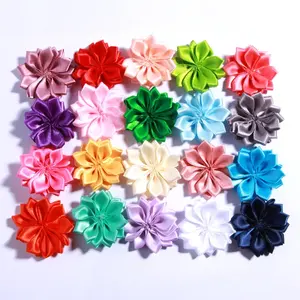 10 buah/Set 4CM pita Satin Mini bunga Solid untuk aksesoris rambut berlapis bintang berbentuk kain sutra bunga untuk ikat kepala anak perempuan