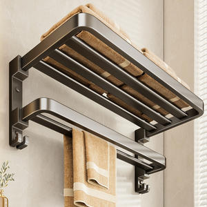 Porte-serviettes mural pliable moderne à 4 barres en aluminium spatial avec étagère et barre pour serviettes - Product Image 1