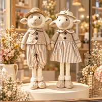 Figurines rustiques de couple de moutons en tissu polyester, technique de couture, pour décoration intérieure