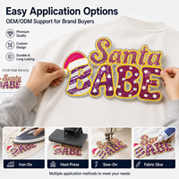 Parches Navideños Personalizados, Adorno Bordado, Parche de Lentejuelas Santa Babe, Letras Rosas Brillantes, Aplique Grande para Sudadera