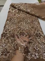 Tissu en dentelle à sequins perlés KC en gros, 8 couleurs, broderie florale sur filet pour robe de mariée et de soirée, polyester et coton