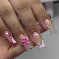 Kit de faux ongles 3D de luxe personnalisés de haute qualité, vente en gros, courts, carrés, amande, French Manucure, en gel souple, à presser