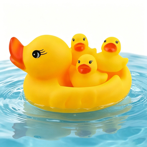 Juego de Juguetes de Baño de <span class=keywords><strong>Patito</strong></span> Amarillo con Sonido, 1 Grande y 3 Pequeños, Bolsa de Malla Flotante, Regalo para Niños Pequeños - Product Image 1