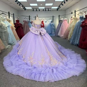 6973 Sweet 16 Gown Lilac Candy Color Soft <b>Tulle</b> Sweetheart Neck Beaded Bodice Tiered Ruffle <b>Skirt</b> Print Chapel Train Party - Product Image 3