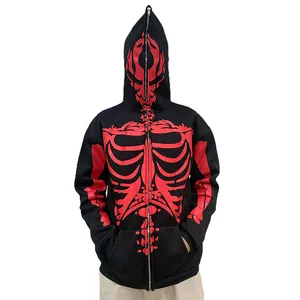 Pabrik grosir dicetak hoodie untuk pria tengkorak Y2k Zip Up Hoodies