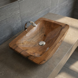 Lavabo en bois et résine époxy fait main – Évier de salle de bain en bois naturel avec style moderne - Product Image 4