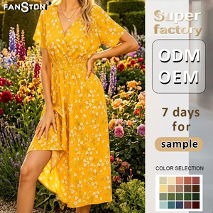 Vestido Maxi Floral Amarillo para Mujer 2026 - Elegante Vestido de Verano con Cuello en V y Manga Corta, Falda Larga Boho para Vacaciones - Product Image 2