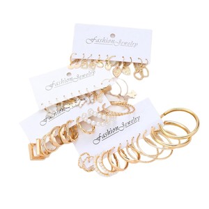 Cross-Border Hot Selling Alloy Electroplated Twist Heart Butterfly Earrings Set Simple C-Shaped Imitation Pearl <strong>Large</strong> <strong>Hoop</strong> - Product Image 5