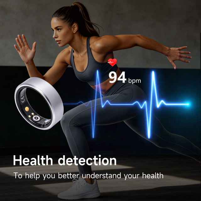 2026 AI ECG Smart Ring R639 GH3228T Body Temperature High-Tech Health Nordic NRF52832 Steel App Control