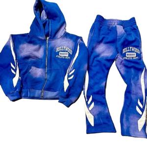 OEM Custom Terry <b>Vintage</b> Acid Washed Patch Embroidery <b>Sweatshirt</b> Custom Logo Distressed Cropped Men Autumn Hoodie Set - Product Image 5