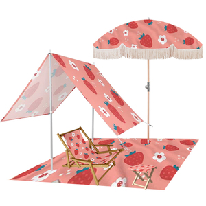 <span class=keywords><strong>Parasol</strong></span> de plage vintage haut de gamme personnalisé en bois avec franges et pompons, chaise, tente en toile anti-<span class=keywords><strong>UV</strong></span> <span class=keywords><strong>50</strong></span>+, sac isotherme pour fête - Product Image 3