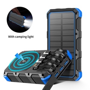 Banco de energía solar de 36800mAh con batería de polímero de litio, carga inalámbrica, cable integrado, carga rápida de 5V/3A. - Product Image 1