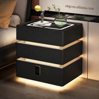 Table de chevet flottante intelligente noire avec éclairage, design moderne et luxueux, avec serrure à combinaison, 3 tiroirs, meubles de chambre à coucher