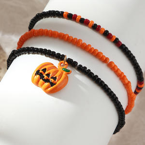 Halloween nuevo 3 unids/set pulsera de cuentas de semillas oscuras divertido murciélago calabaza colgante encanto pulsera joyería para mujer - Product Image 4