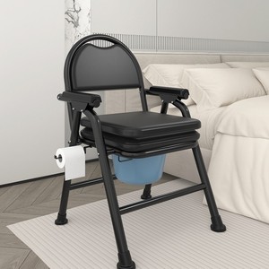 Portable Toilet Chair Foldable Black Carbon Steel For <b>Elderly</b> Pregnant Home Use - Product Image 2