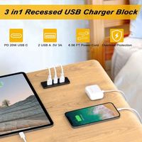 Station de charge USB encastrée 3 en 1 avec PD 20W USB-C prise multiprise charge rapide montée dans un canapé de bureau
