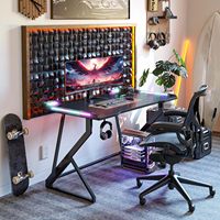 Bureau de jeu pour ordinateur portable PC RGB Racing Gaming, en métal noir, avec réglage électrique, LED, pour joueur, pour la maison et le bureau
