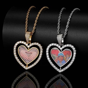 Imagen colgantes fabricación de joyas marco Hip Hop colgante <span class=keywords><strong>cadena</strong></span> en forma de <span class=keywords><strong>oro</strong></span> doble cara giratoria corazón personalizado collar foto - Product Image 1